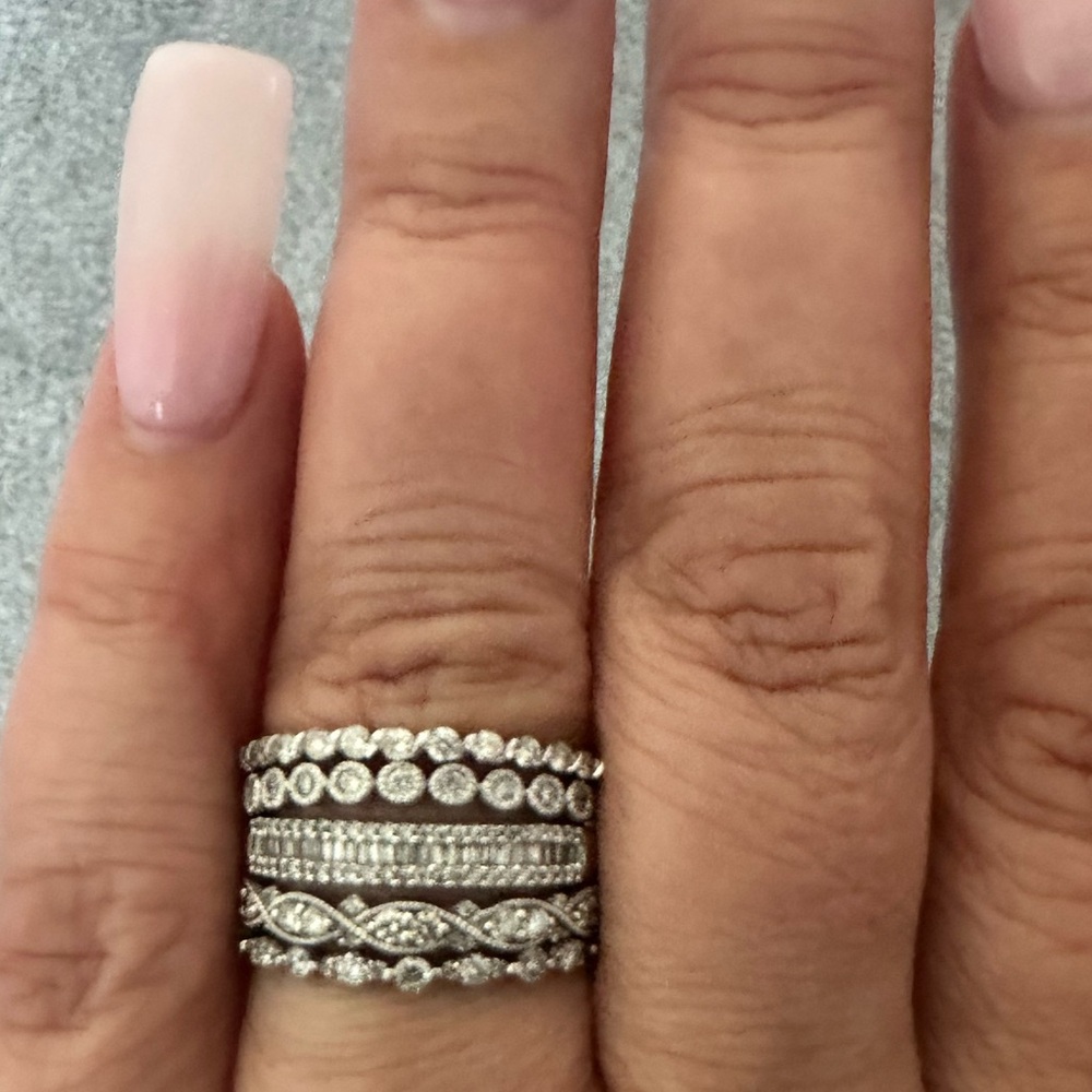 14k white gold Genuine diamond stackable band ring